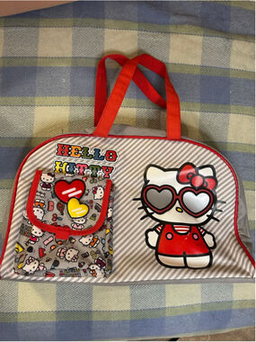 Hello Kitty Sanrio Tote Bag Heart Sunglasses Grey Red Y2K Kawaii Shoulder Bag